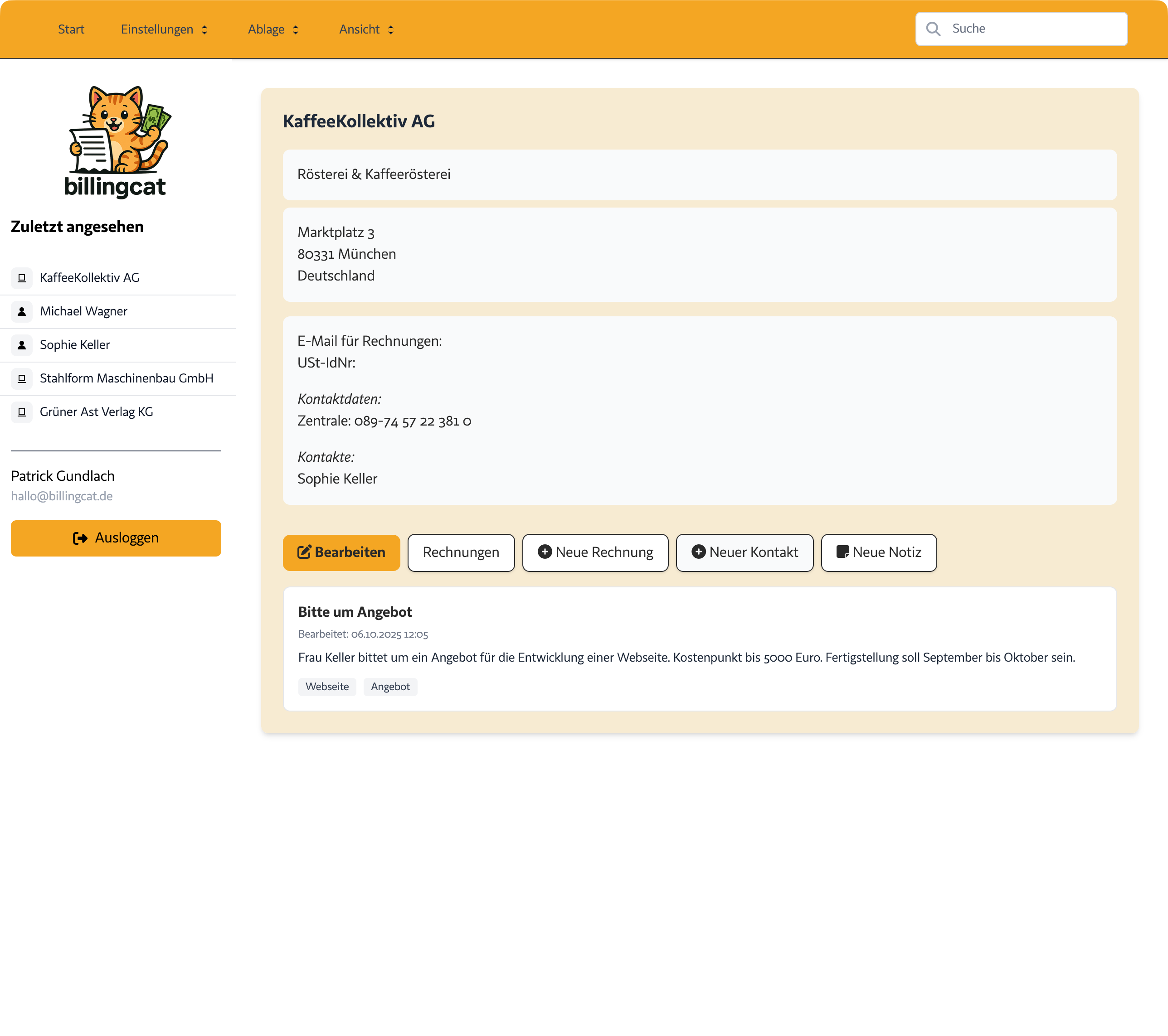 Screenshot: Kunden