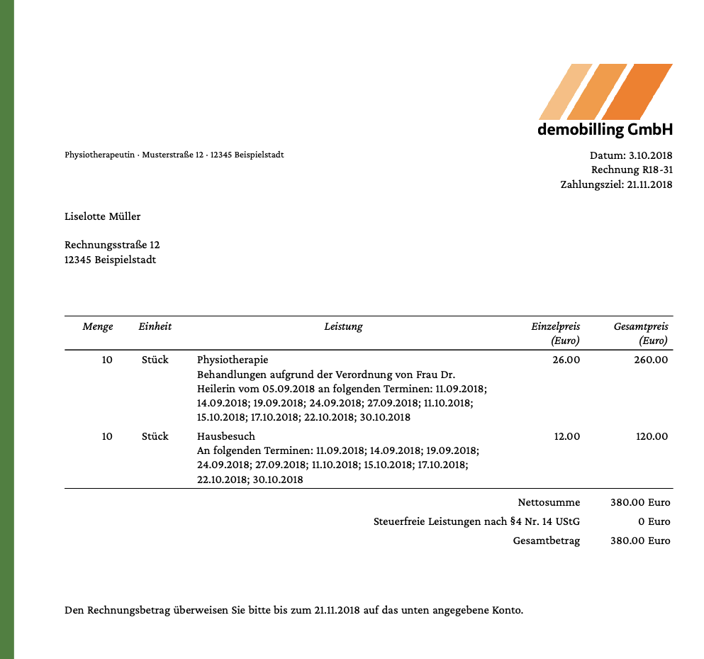 Screenshot: Rechnungsvorschau